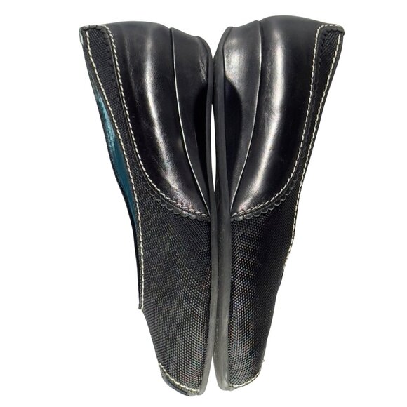 Thierry Rabotin Womens Black Peep-Toe Wedges Italian-Made Leather Fabric Size 38 - Picture 3 of 9